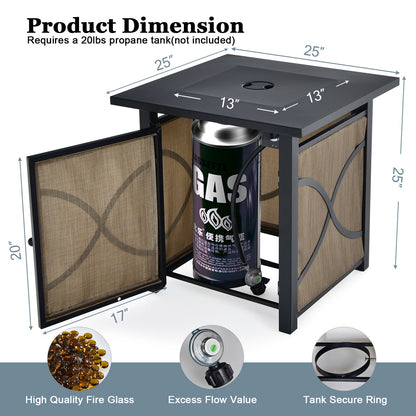 Mesa fogonera de propano de 25 pulgadas y 40000 BTU con tapa y cristal refractario