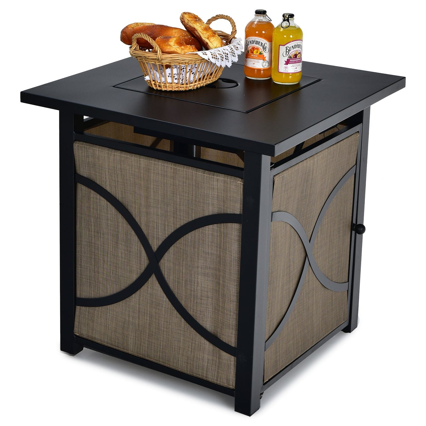Mesa fogonera de propano de 25 pulgadas y 40000 BTU con tapa y cristal refractario