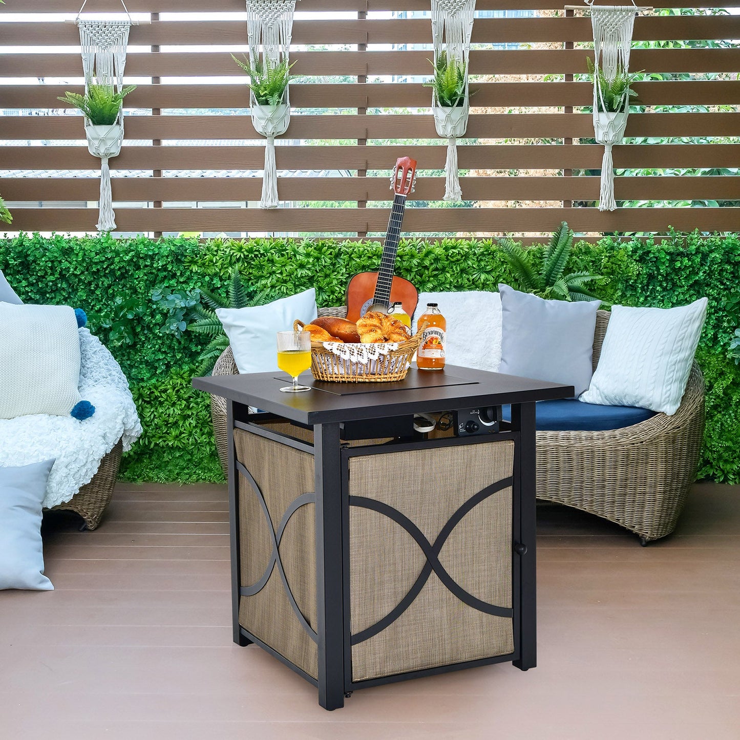 Mesa fogonera de propano de 25 pulgadas y 40000 BTU con tapa y cristal refractario