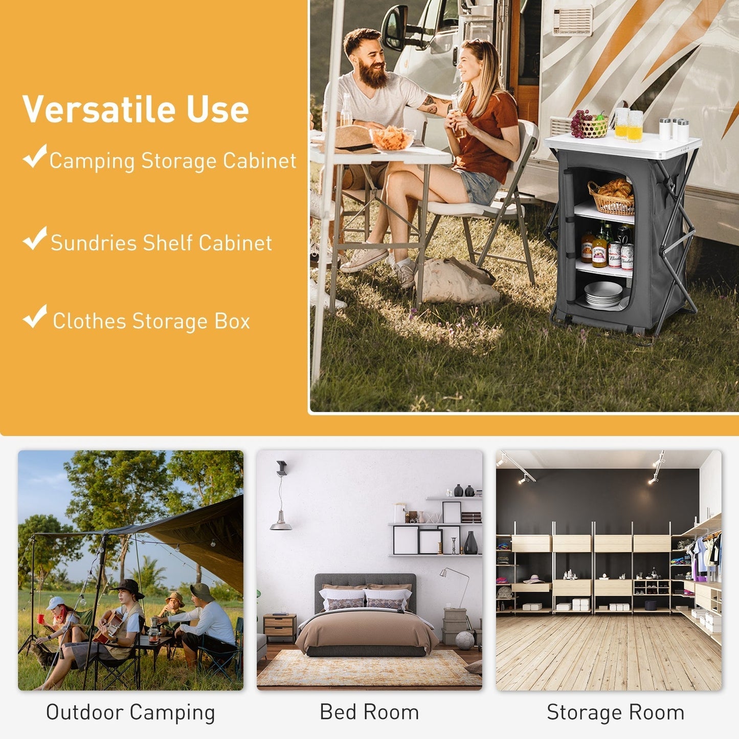 GemGear folding camping storage cabinet with 3 shelves and carry bag gray on Tampa Home & Garden Store