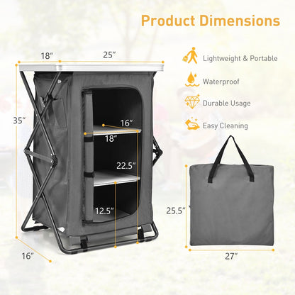 GemGear Folding Camping Storage Cabinet with 3 Shelves in gray fabric and carry bag on Tampa Home & Garden Store