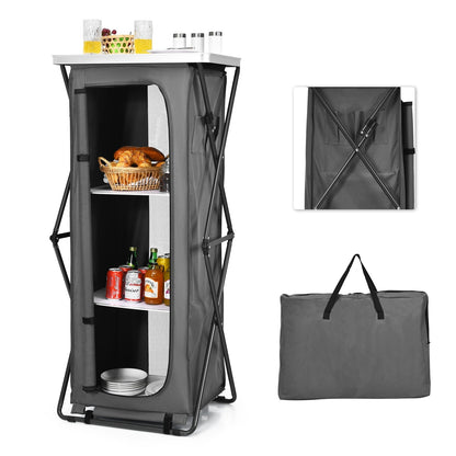 GemGear folding camping storage cabinet with 3 shelves and carry bag, gray fabric on Tampa Home & Garden Store