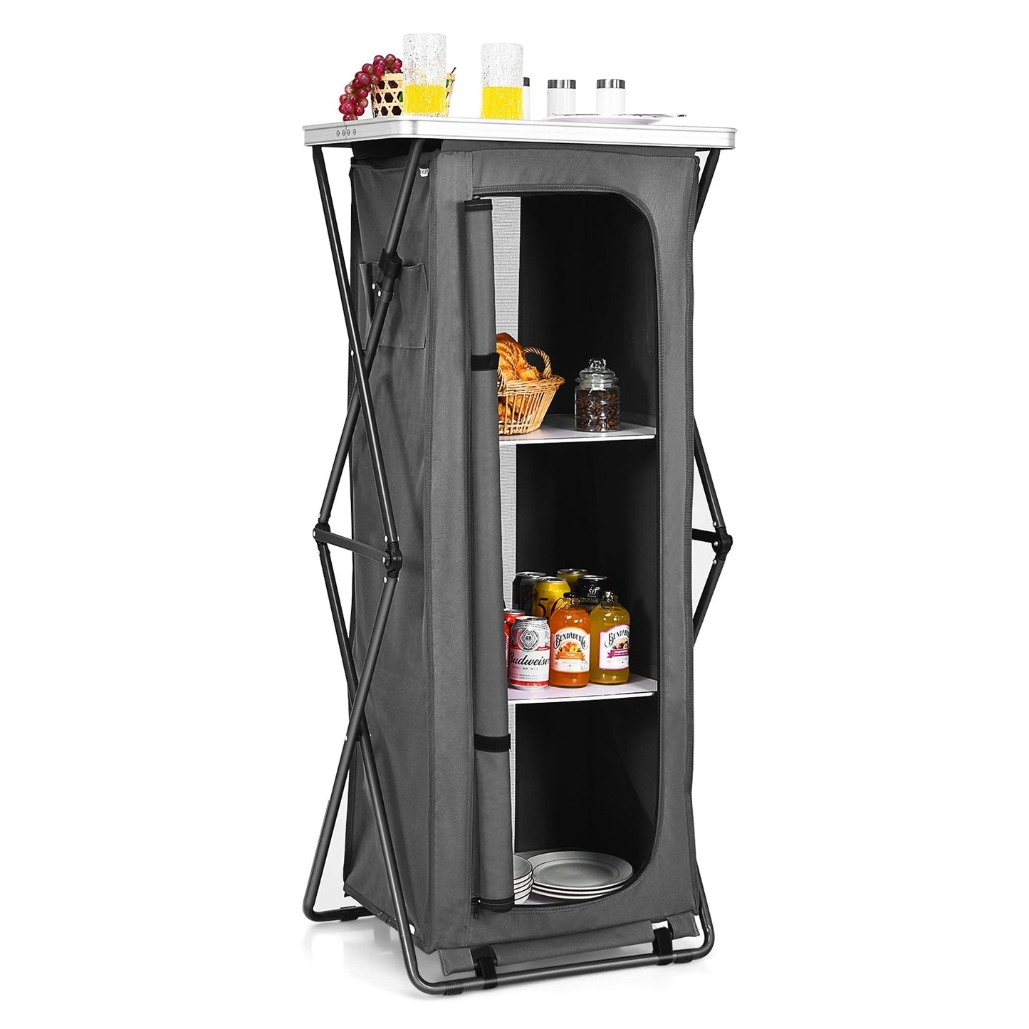 Folding Camping Storage Cabinet with 3 Shelves and Carry Bag by GemGear in gray fabric on Tampa Home & Garden Store