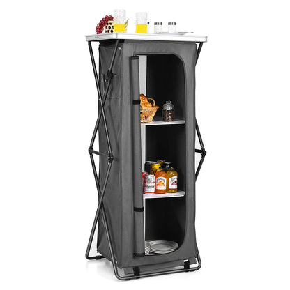 Folding Camping Storage Cabinet with 3 Shelves and Carry Bag by GemGear in gray fabric on Tampa Home & Garden Store