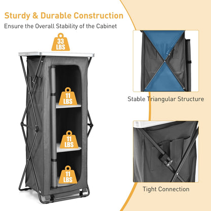 GemGear folding camping storage cabinet with 3 shelves and carry bag, sturdy triangular frame on Tampa Home & Garden Store