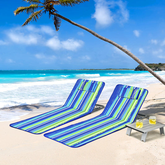 3 Pieces Beach Lounge Chair Mat Set 2 Adjustable Lounge Chairs with Table Stripe-Stripe - Tampa Home & Garden Store