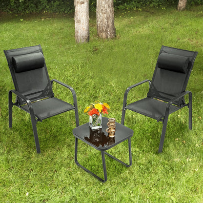 Juego de muebles de bistró para patio de 3 piezas con respaldo ajustable - Negro