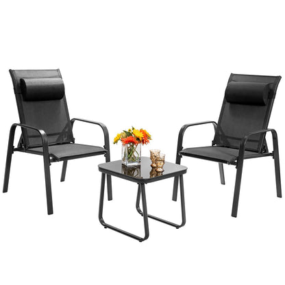 Juego de muebles de bistró para patio de 3 piezas con respaldo ajustable - Negro