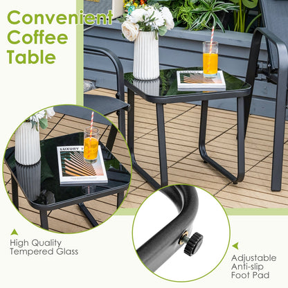 Juego de muebles de bistró para patio de 3 piezas con respaldo ajustable - Negro