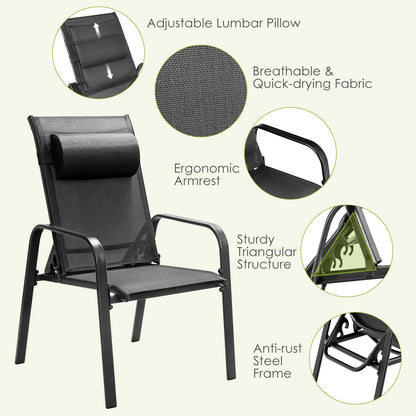 Juego de muebles de bistró para patio de 3 piezas con respaldo ajustable - Negro