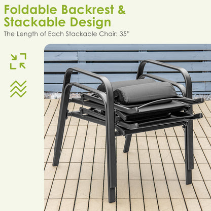 Juego de muebles de bistró para patio de 3 piezas con respaldo ajustable - Negro