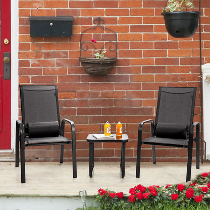 Juego de muebles de bistró para patio de 3 piezas con respaldo ajustable - Negro