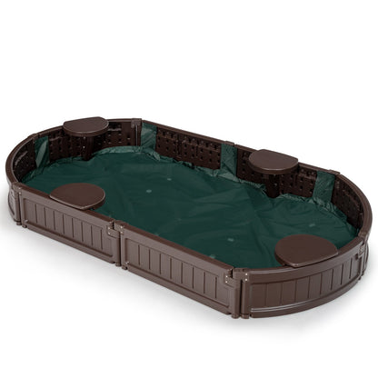 Sandbox with built-in corner seats and bottom liner brown plastic with green liner DirectDeals on Tampa Home & Garden Store