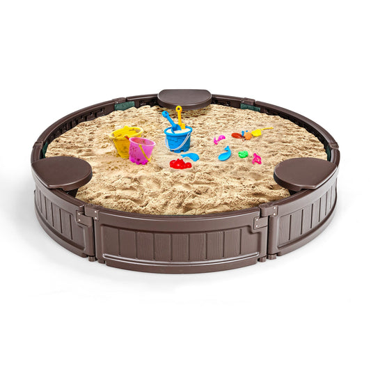 Sandbox with Built-in Corner Seat and Cover-Brown - Tampa Home & Garden Store