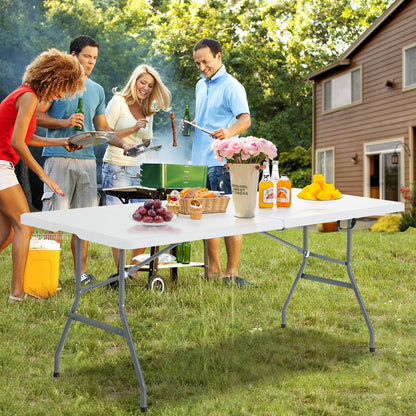 Portable folding camping table GemGear, white, with carrying handle on Tampa Home & Garden Store