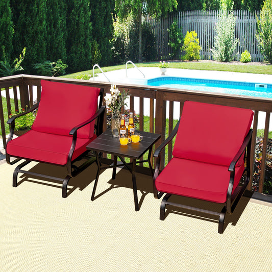 3 Piece Patio Rocking Chair Set with Coffee Table-Red - Tampa Home & Garden Store