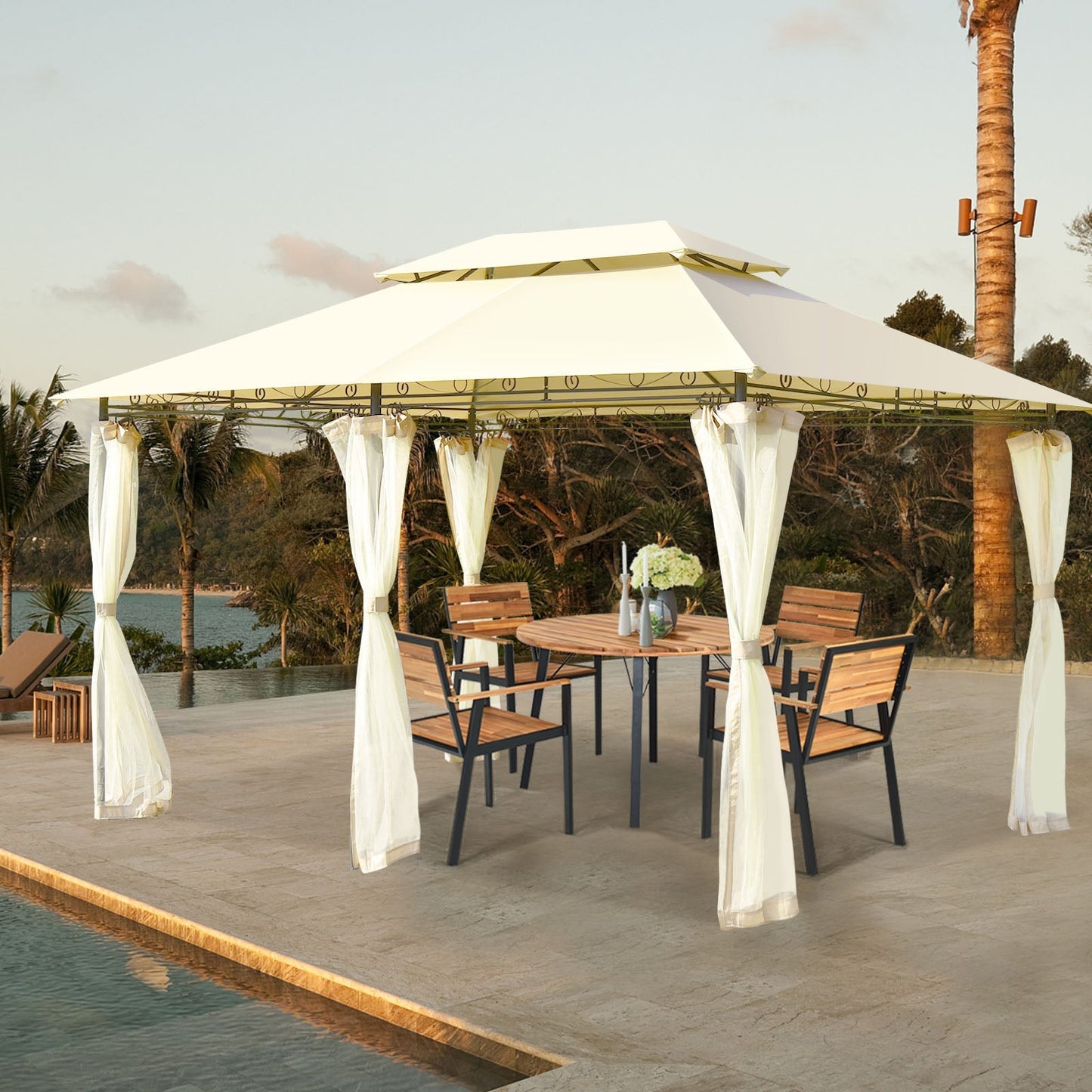 GemGear 10 ft x 13 ft cream tent canopy shelter with removable netting sidewalls, outdoor dining on Tampa Home & Garden Store