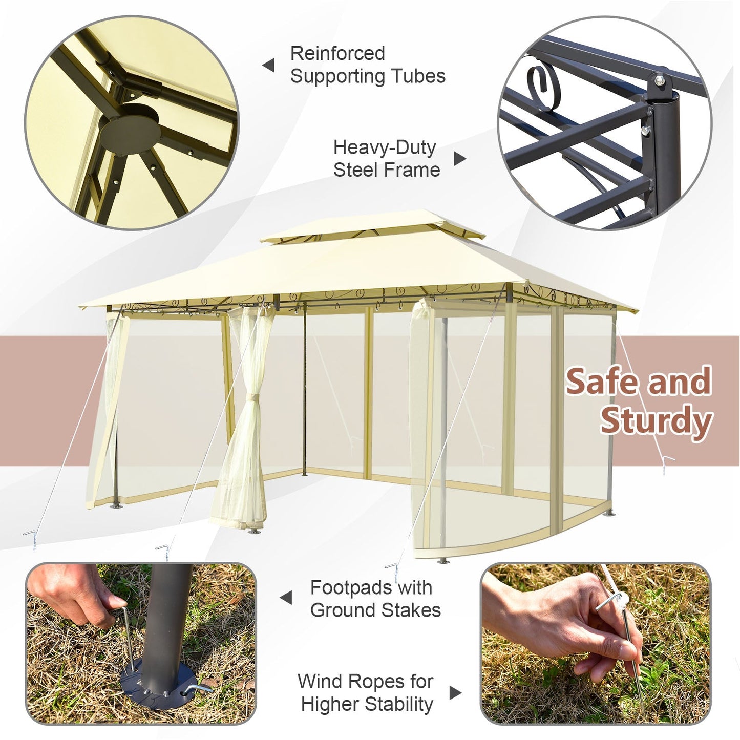 GemGear 10ft x 13ft tent canopy shelter with removable netting sidewall beige steel frame on Tampa Home & Garden Store