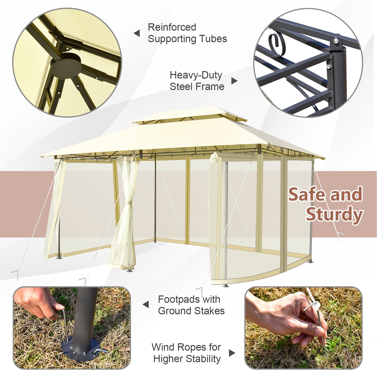 GemGear 10ft x 13ft tent canopy shelter with removable netting sidewall beige steel frame on Tampa Home & Garden Store