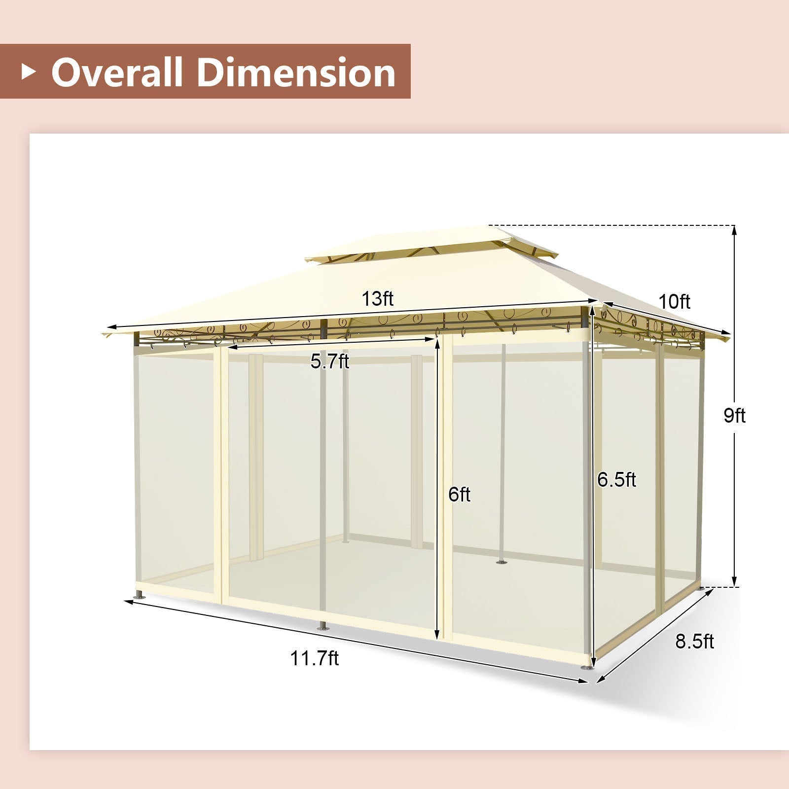 GemGear 10 ft x 13 ft tent canopy shelter with removable mesh netting sidewalls beige frame on Tampa Home & Garden Store