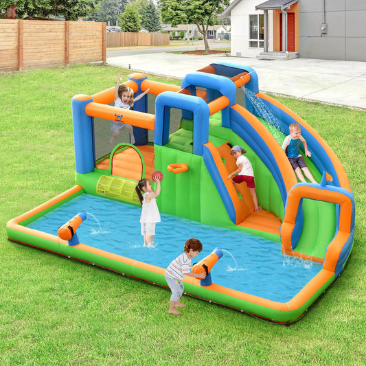 7-in-1 Inflatable Giant Water Park Bouncer with Dual Climbing Walls and 735W Blower - Tampa Home & Garden Store