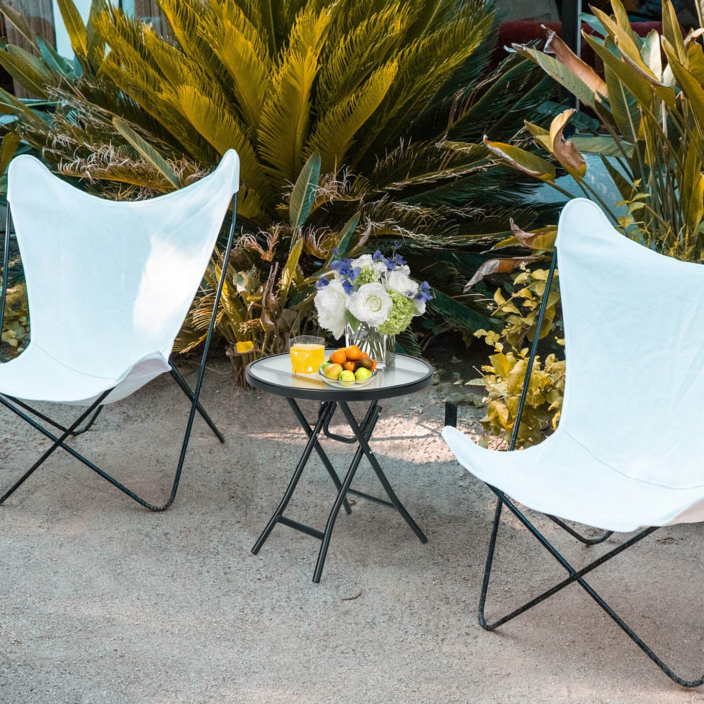 Mesa Auxiliar para Patio con Tablero de Vidrio Templado