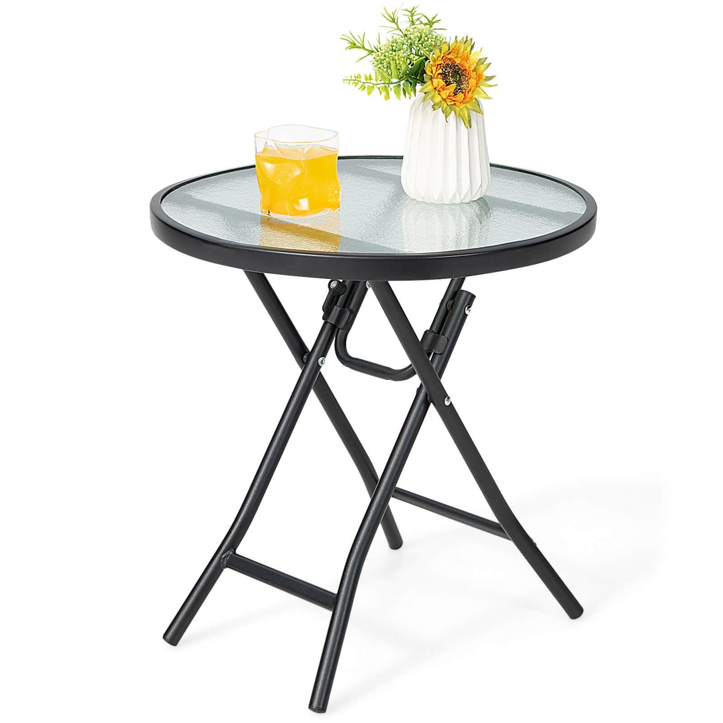 Mesa Auxiliar para Patio con Tablero de Vidrio Templado