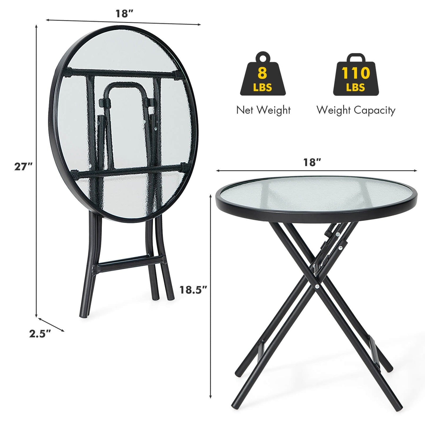 Mesa Auxiliar para Patio con Tablero de Vidrio Templado