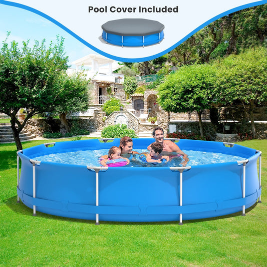 Round Above Ground Swimming Pool With Pool Cover-Blue - Tampa Home & Garden Store