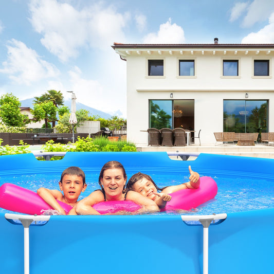 Round Above Ground Swimming Pool With Pool Cover-Blue - Tampa Home & Garden Store