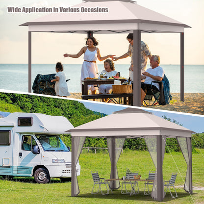 GemGear 11x11 ft 2-Tier Pop-Up Gazebo Tent gray canopy with mesh sides on Tampa Home & Garden Store