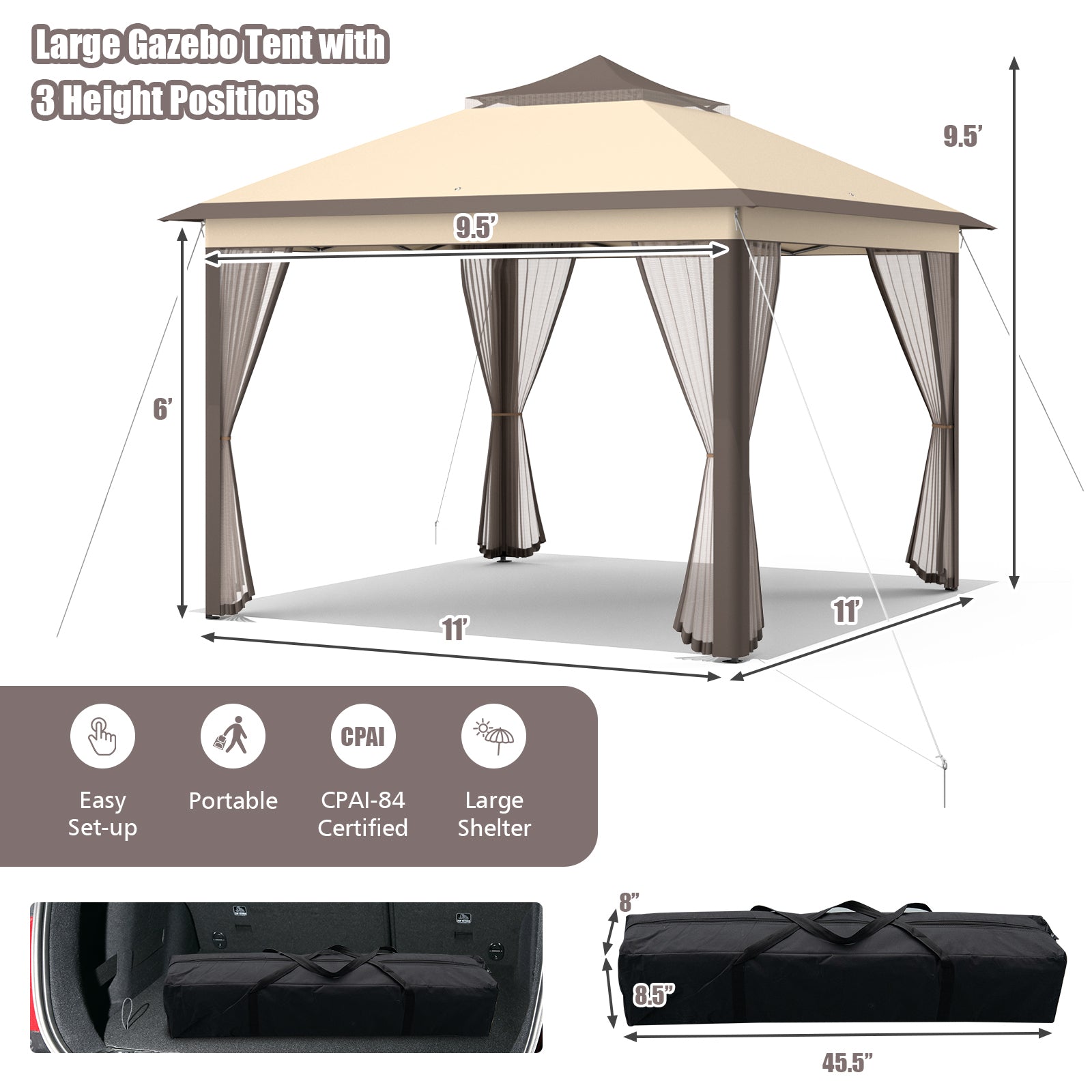 GemGear 11x11 ft 2-tier pop-up gazebo tent with mesh curtains and carry bag on Tampa Home & Garden Store
