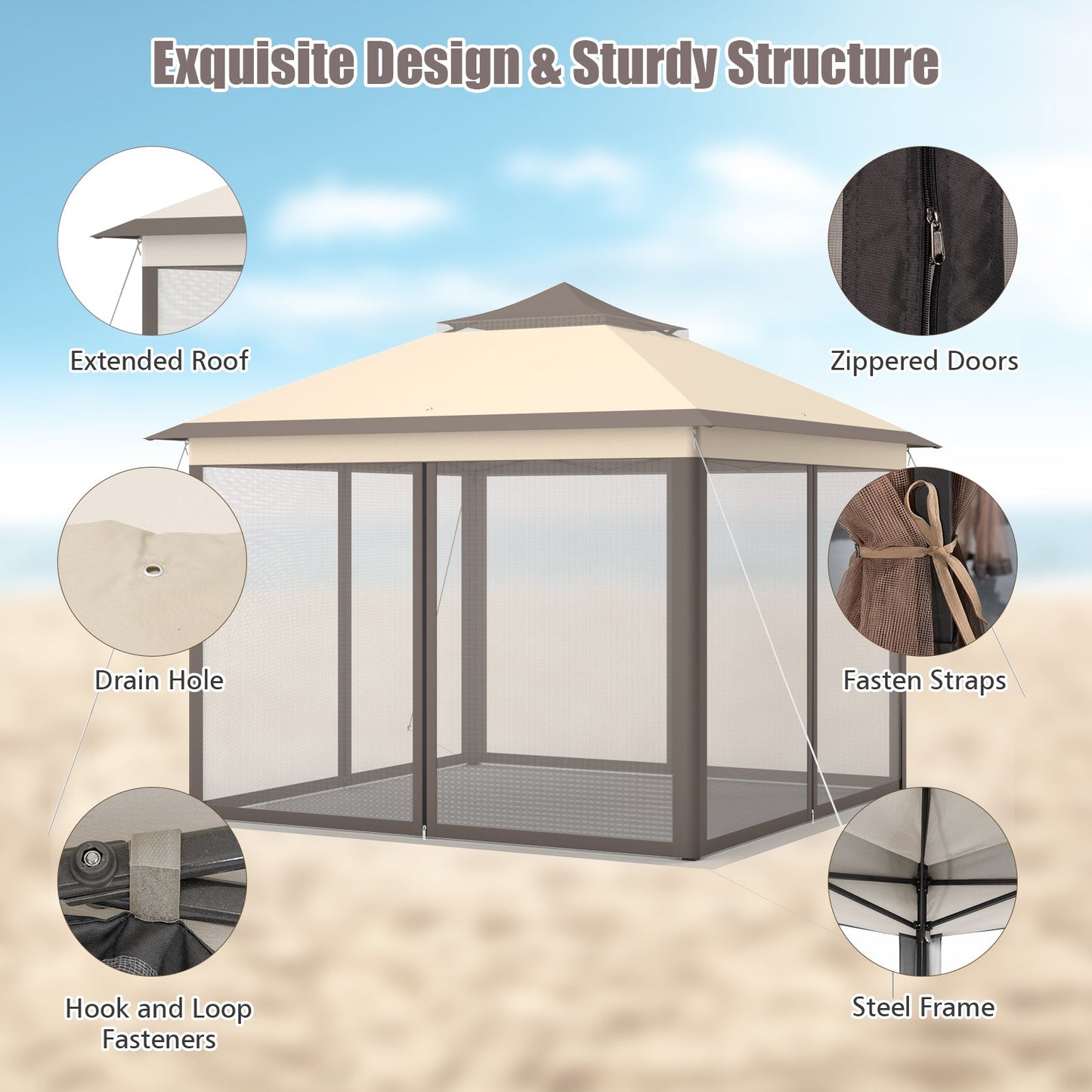 11x11 ft 2-Tier Pop-Up Gazebo Tent with roof, zippered doors and mesh walls carry bag on Tampa Home & Garden Store