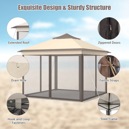 11x11 ft 2-Tier Pop-Up Gazebo Tent with roof, zippered doors and mesh walls carry bag on Tampa Home & Garden Store