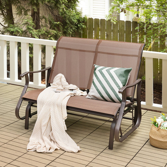 2-Person Patio Glider Bench with High Back and Curved Armrests-Brown - Tampa Home & Garden Store