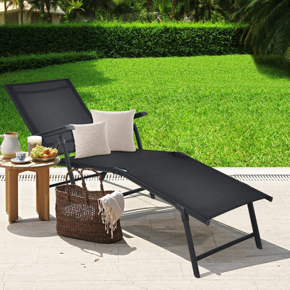 Tumbona plegable de patio con respaldo y reposapiés - Negra