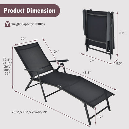 Tumbona plegable de patio con respaldo y reposapiés - Negra
