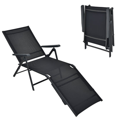 Tumbona plegable de patio con respaldo y reposapiés - Negra