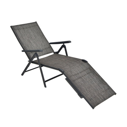 Tumbona plegable de patio con respaldo y reposapiés - Negra