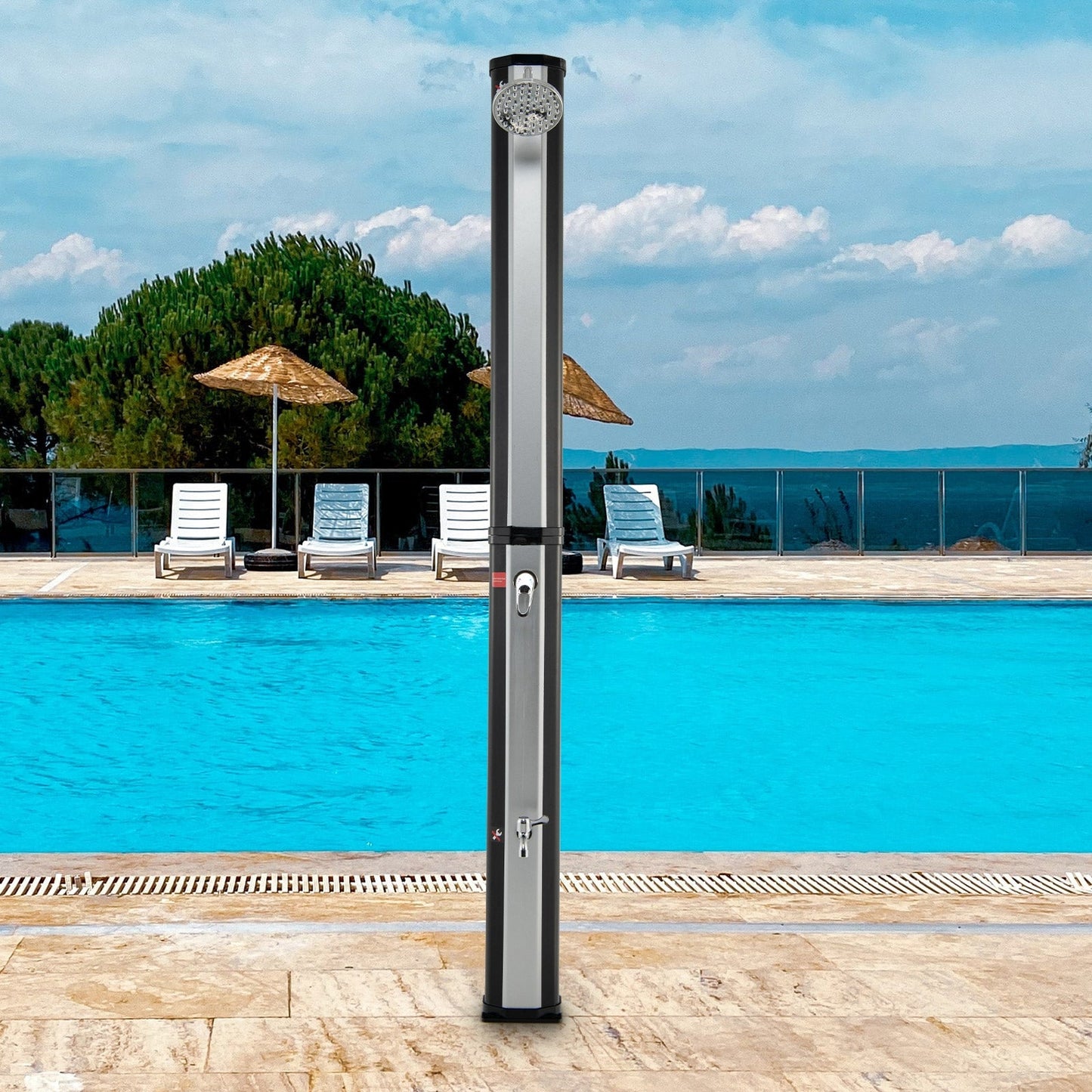 GemGear 7.2 ft solar heated shower with adjustable head and foot tap, 9.3 gallon on Tampa Home & Garden Store