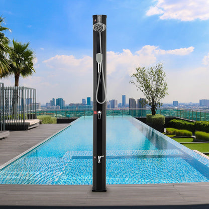 7.2 ft solar heated shower post with handheld sprayer and foot tap, 9.3 gal GemGear black on Tampa Home & Garden Store