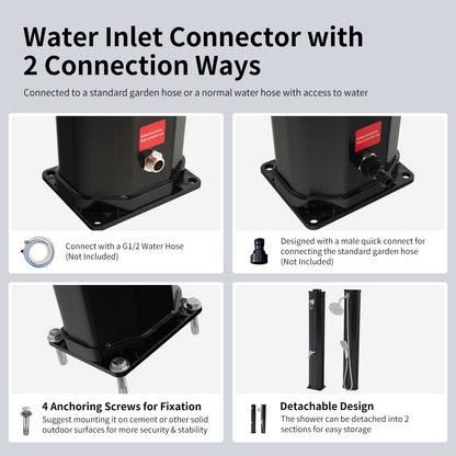 GemGear water inlet connector for solar shower with 2 options G1/2 hose or quick connect on base on Tampa Home & Garden Store