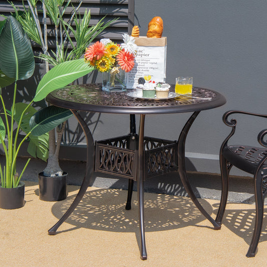 36 Inch Patio Round Dining Bistro Table with Umbrella Hole-Brown - Tampa Home & Garden Store