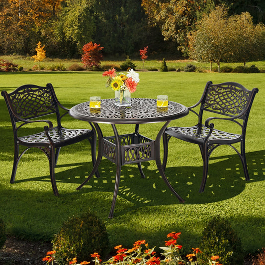 36 Inch Patio Round Dining Bistro Table with Umbrella Hole-Brown - Tampa Home & Garden Store