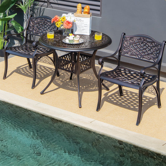 2-Piece Outdoor Cast Aluminum Chairs with Armrests and Curved Seats-Copper - Tampa Home & Garden Store