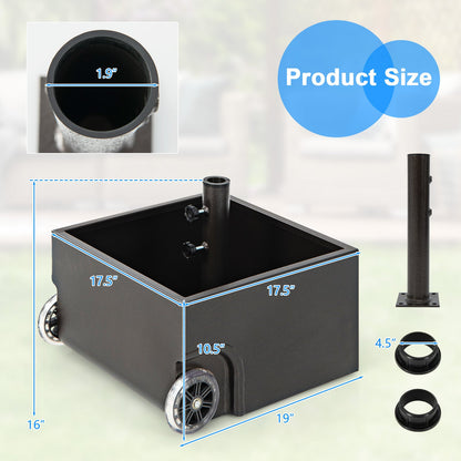 Soporte de base para sombrilla de patio de 150 libras con ruedas, macetero para exteriores - Negro