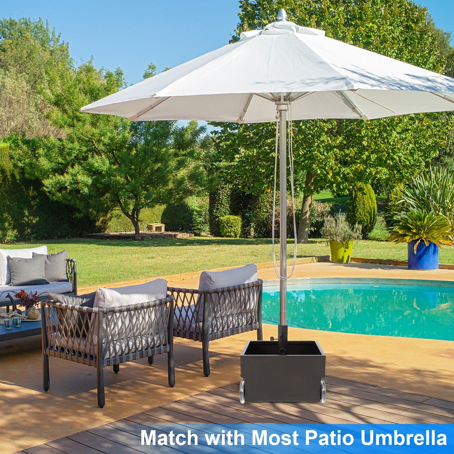 Soporte de base para sombrilla de patio de 150 libras con ruedas, macetero para exteriores - Negro