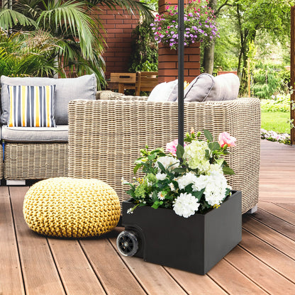 Soporte de base para sombrilla de patio de 150 libras con ruedas, macetero para exteriores - Negro