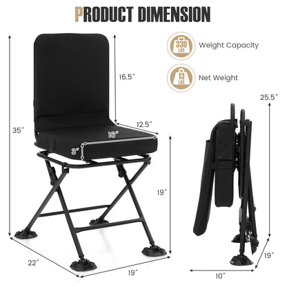 GemGear Swivel Folding Chair with padded cushion, black camp furniture shown unfolded on Tampa Home & Garden Store