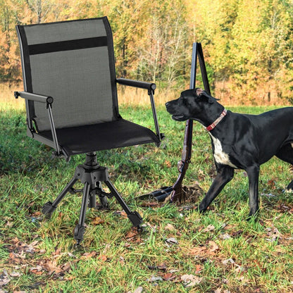 GemGear Folding Swivel Patio Chair with 4 Adjustable Leg, black mesh seat on tripod stand, on Tampa Home & Garden Store